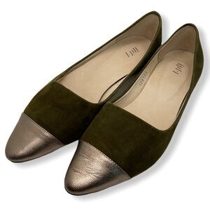 J. Jill cap pointed D’ Orsay suede leather Army Green Pointed Flats shoes